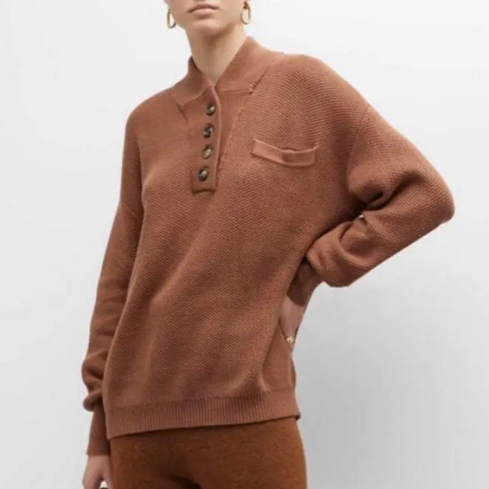 Lunya Cozy Cotton Silk Pocket Henley Pullover Sweater